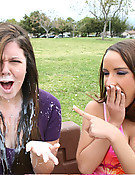 Two Bitches get surprised by massive cum shot.