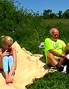 Old man seen spying on a naked teen masturbating outside.