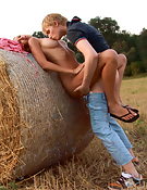 The soft bale of hay turns into the perfect location of these teen lovers. They can lean up against, lay on top of it and more as they have wild, out of control sex.
